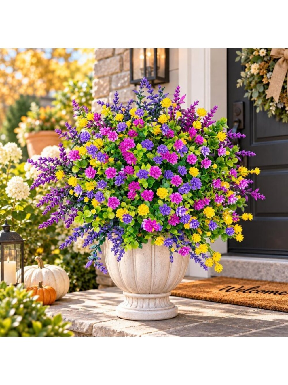 Artificial Flowers for Outdoors UV Resistant, 12 Bundles Realistic Faux Daisy